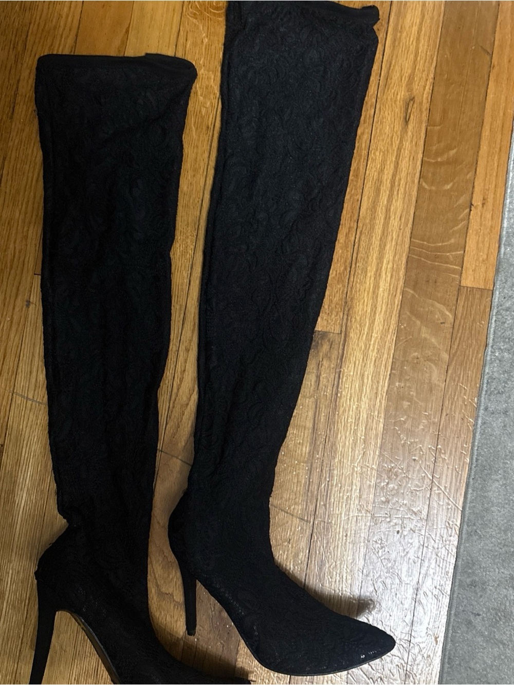 Anne Mitchell Dedicate Black floral lace Over the knee stiletto boots size 8.5